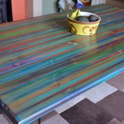 Ocean Sunset Coastal Cottage Dining Table With Black Metal Hair Pin Legs Or Tapered Wood Legs/Us Customers Customs Tariffs Are Pre-Paid - thumbnail 3
