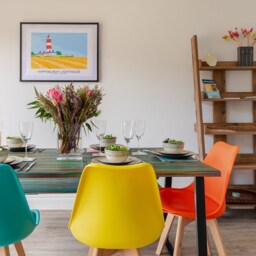 Coastal Dining Table in Ocean Sunset Inspired Colours Artisan Painted With Metal Hair Pin Or Tapered Wood Legs Also Customizable - thumbnail 2