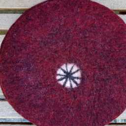 Handfelted Seat Cushion With White Wheels, Dark Red - thumbnail 3