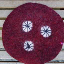 Handfelted Seat Cushion With White Wheels, Dark Red - thumbnail 2