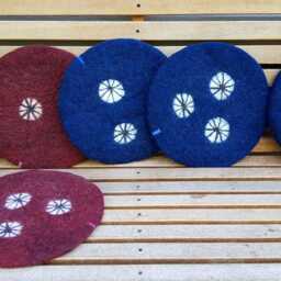 Handfelted Seat Cushion With White Wheels, Dark Red - thumbnail 4