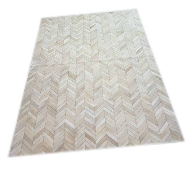Cowhide Herringbone Rug Tapis Peau De Vache Kuhfell Teppich Chevron White 1.8 X 2.4 M - 8X6Ft - image 1