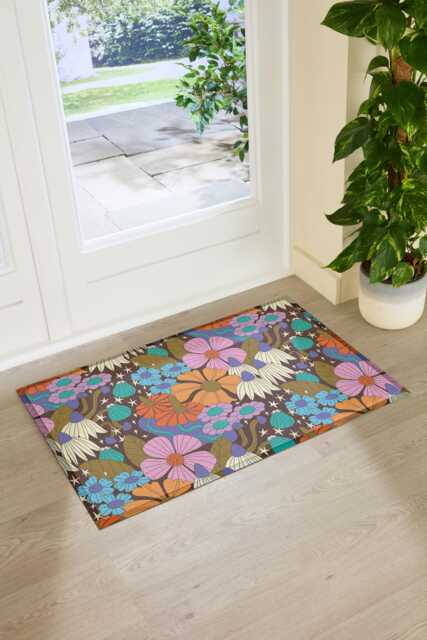 Elizabeth Olwen Magic Florals Indoor Outdoor Doormat - Retro Floral Entrance Rug Botanical Home Decor Housewarming Gift 90x60cm - image 1