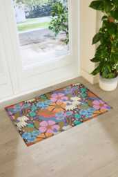 Elizabeth Olwen Magic Florals Indoor Outdoor Doormat - Retro Floral Entrance Rug Botanical Home Decor Housewarming Gift 90x60cm - thumbnail 1