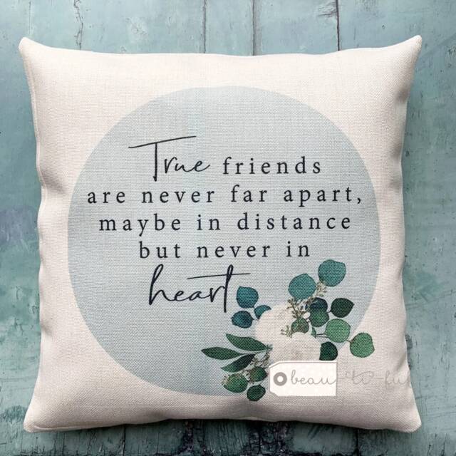 True Friends Are Never Apart Botanical Design Home Quote Linen Style Cushion Cover
