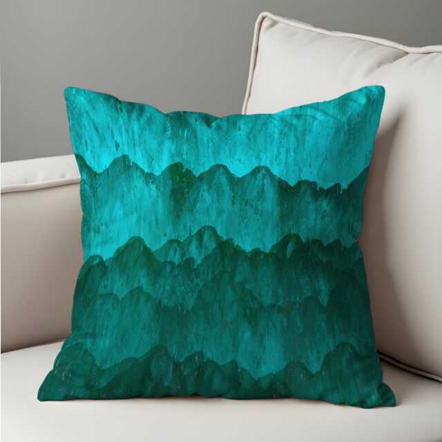 Mountain Landscape Cushion Cover, Teal & Emerald Watercolor Nature Pillow Case, Modern Living Room & Bedroom Decor - image 1