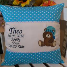 Pillow With Name For Birth, Pillow, Baby Bear - Turquoise - thumbnail 4