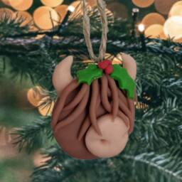 Highland Cow Christmas Clay Decoration Hanging Tree Holly Berries - thumbnail 3