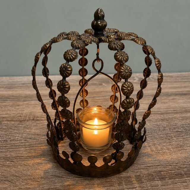 Crown Lantern Candle Holder Metal Tea Light Unique Home Antique Style Decoration - image 1