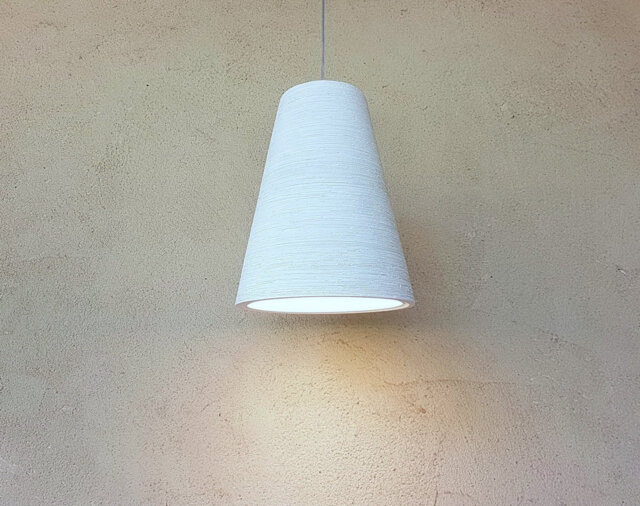 Handmade Off White Ceramic Pendant Light Scratched Texture Cone Lampshade - image 1