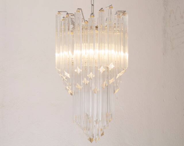 Italian Chandelier Quadriedri Venini Contemporary Style Mid-Century Murano Glass Pendant Lamp Handmade in Italy - image 1