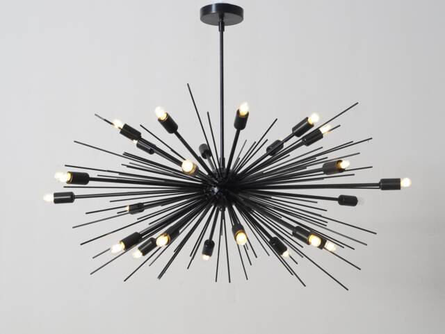 Handmade Mid Century Black Sputnik Chandelier, 24 Light, 36 - image 1