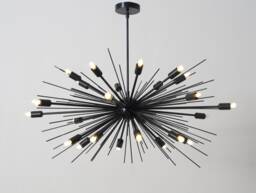 Handmade Mid Century Black Sputnik Chandelier, 24 Light, 36