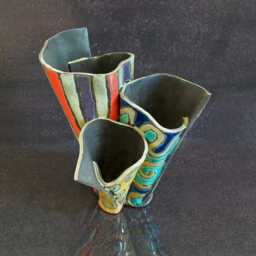 Raku Ceramic Planter Trio - Handmade Succulent Planters For Cactus & Small Plants Colorful Ikebana Pottery Custom Colors - thumbnail 3