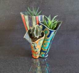 Raku Ceramic Planter Trio - Handmade Succulent Planters For Cactus & Small Plants Colorful Ikebana Pottery Custom Colors