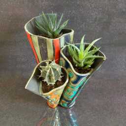 Raku Ceramic Planter Trio - Handmade Succulent Planters For Cactus & Small Plants Colorful Ikebana Pottery Custom Colors - thumbnail 2