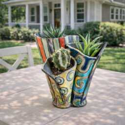 Raku Ceramic Planter Trio - Handmade Succulent Planters For Cactus & Small Plants Colorful Ikebana Pottery Custom Colors - thumbnail 4