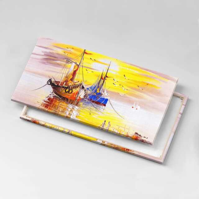 Painted Boats Canvas, Wall Art Picture, Yellow Decoration, Canvas - image 1