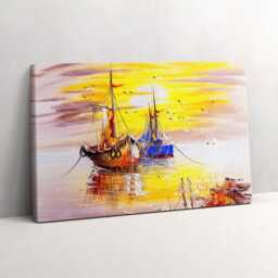 Painted Boats Canvas, Wall Art Picture, Yellow Decoration, Canvas - thumbnail 2
