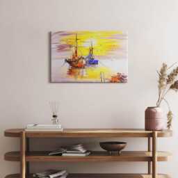 Painted Boats Canvas, Wall Art Picture, Yellow Decoration, Canvas - thumbnail 3