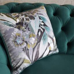 Handmade 3 Seater Green Velvet Fabric Chesterfield Sofa - Contrasting Chic Floral Pattern - thumbnail 4