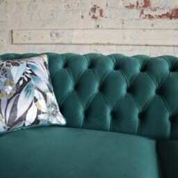 Handmade 3 Seater Green Velvet Fabric Chesterfield Sofa - Contrasting Chic Floral Pattern - thumbnail 2