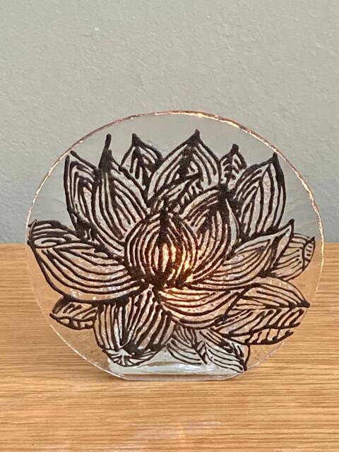 Lotus Flower Fused Glass Tea Light Holder - image 1