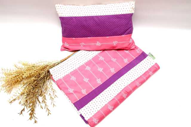 Baby Blanket With Pillow, Cuddly Blanket, Children's in Patchwork Style Pink & Blue Flowers, Handmade By Bab-Berlin - image 1