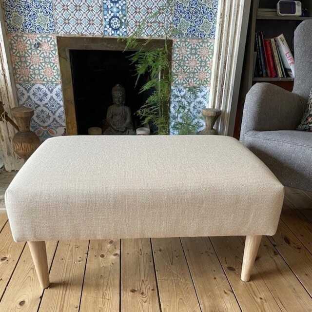 Linen Large Footstool, Coffee Table Upholstered Footstool Handmade Ottoman, Slub Linen Look - image 1