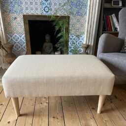 Linen Large Footstool, Coffee Table Upholstered Footstool Handmade Ottoman, Slub Linen Look - thumbnail 1
