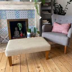 Linen Large Footstool, Coffee Table Upholstered Footstool Handmade Ottoman, Slub Linen Look - thumbnail 3
