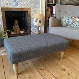 Linen Large Footstool, Coffee Table Upholstered Footstool Handmade Ottoman, Slub Linen Look - thumbnail 2