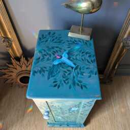 Swallow Garden ~ Antique Pine Cabinet Hand Painted Design - thumbnail 3