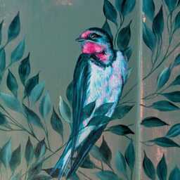 Swallow Garden ~ Antique Pine Cabinet Hand Painted Design - thumbnail 2
