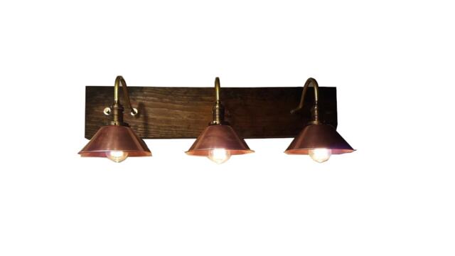 Wall Sconce - Industrial Light- Farmhouse Lighting Dark Walnut Vintage Brass Bend Copper Cone Shade - image 1