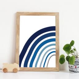 Boys Nursery Prints, Blue Rainbow Print, Playroom Bedroom Wall Art, Decor, Prints - thumbnail 1