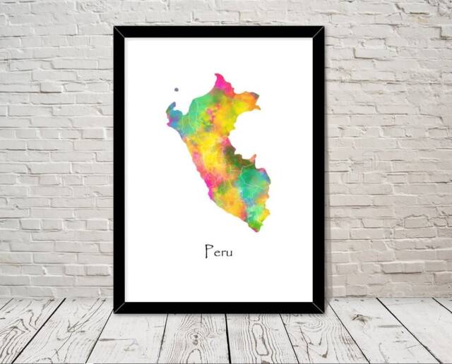 Peru Art Watercolour Illustration Map Abstract Print Wall Home Decor Giclee Print Office Living Room