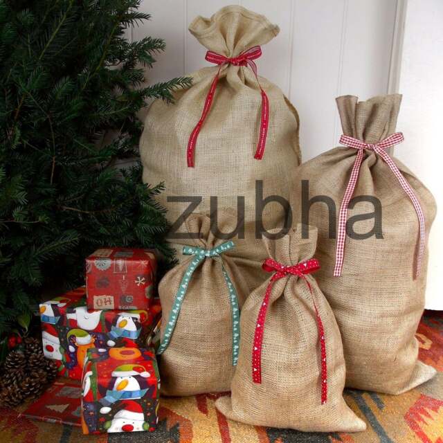 Christmas Hessian Sack With Beautiful Ribbon - Stocking, Santa Sack, Gift Bag - image 1