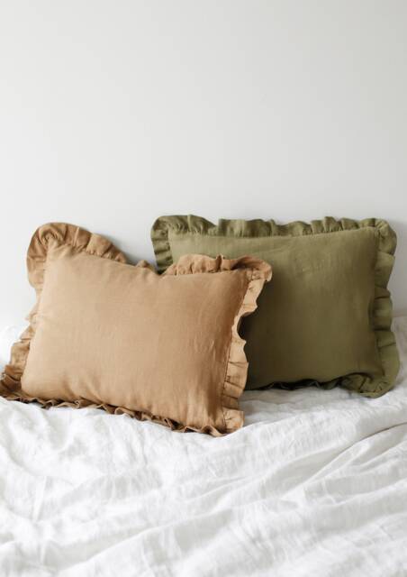 Linen Pillowcase With Ruffles, Standard Queen Farmhouse Style Linen Pillow Covers in Various Sizes & Colors - image 1