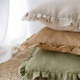 Linen Pillowcase With Ruffles, Standard Queen Farmhouse Style Linen Pillow Covers in Various Sizes & Colors - thumbnail 2