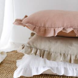Linen Pillowcase With Ruffles, Standard Queen Farmhouse Style Linen Pillow Covers in Various Sizes & Colors - thumbnail 3