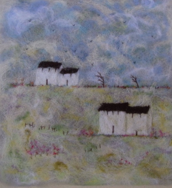 Needle Felted Landscape Art Merino Wool Cottage Embroidery - image 1