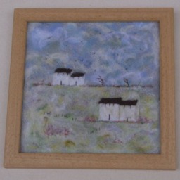 Needle Felted Landscape Art Merino Wool Cottage Embroidery - thumbnail 2