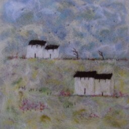 Needle Felted Landscape Art Merino Wool Cottage Embroidery - thumbnail 3