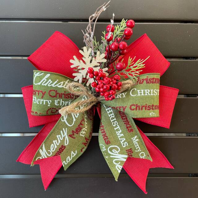 Christmas Bow, Burlap Holiday Wreath Or Garland Lantern Winter Tree Topper - image 1
