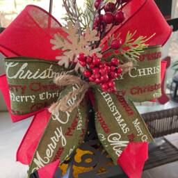 Christmas Bow, Burlap Holiday Wreath Or Garland Lantern Winter Tree Topper - thumbnail 2