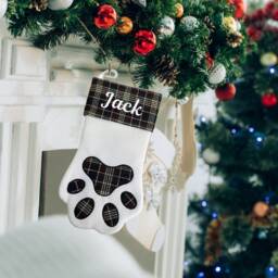 Personalised Christmas Stocking For Dogs Tartan Paw Design With Your Pets Name At New Puppy Xmas Stockings - thumbnail 3