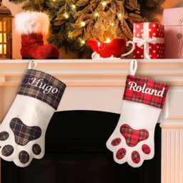 Personalised Christmas Stocking For Dogs Tartan Paw Design With Your Pets Name At New Puppy Xmas Stockings - thumbnail 2