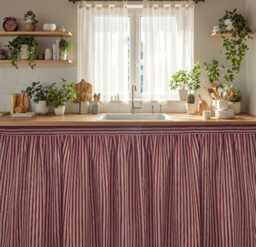 Red Striped Cotton Sink Skirt Cottagecore Kitchen Cabinet Curtain - thumbnail 1