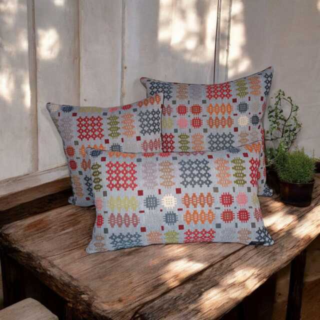 Denim Welsh Tapestry Cushion Cover Multi-Colored Blanket Design - image 1